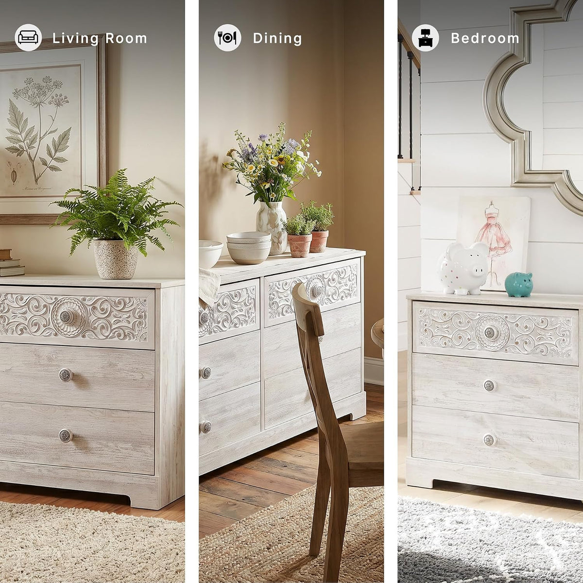 Paxberry Boho Dresser, Whitewash
