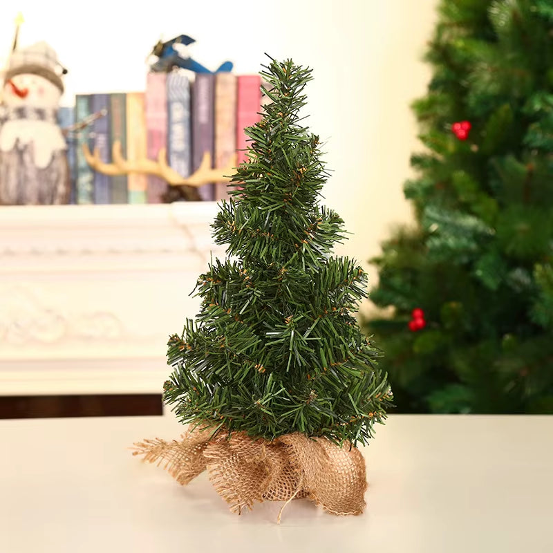 15/20/30Cm Mini Cedar Christmas Tree Linen Base Christmas Tree Decoration Christmas Day Shopping Mall Window Desktop Display