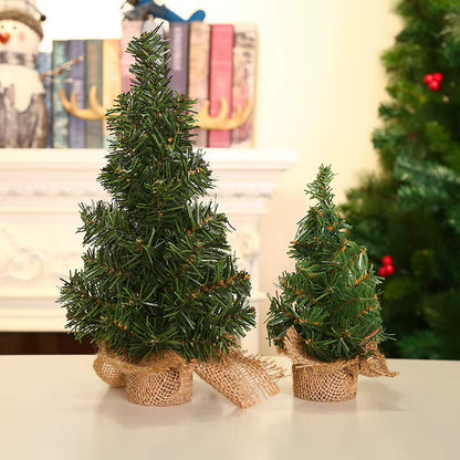 15/20/30Cm Mini Cedar Christmas Tree Linen Base Christmas Tree Decoration Christmas Day Shopping Mall Window Desktop Display
