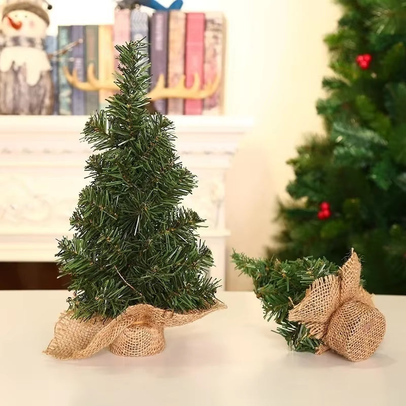 15/20/30Cm Mini Cedar Christmas Tree Linen Base Christmas Tree Decoration Christmas Day Shopping Mall Window Desktop Display