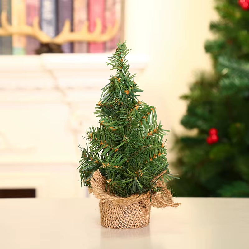 15/20/30Cm Mini Cedar Christmas Tree Linen Base Christmas Tree Decoration Christmas Day Shopping Mall Window Desktop Display