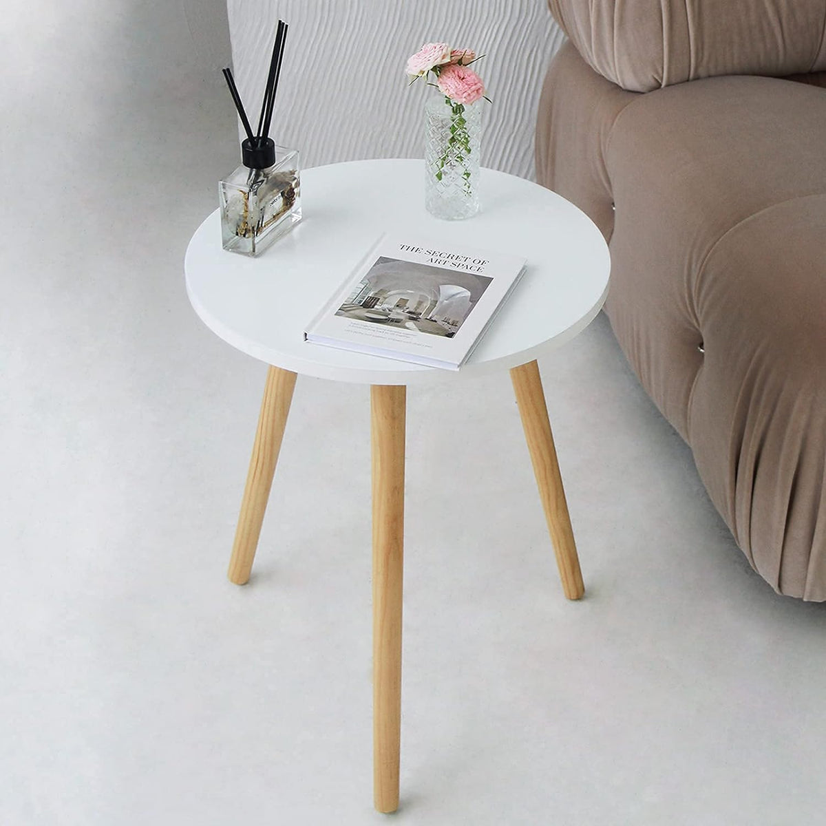 round Side Table, Small White End Table Living Room, Accent Table
