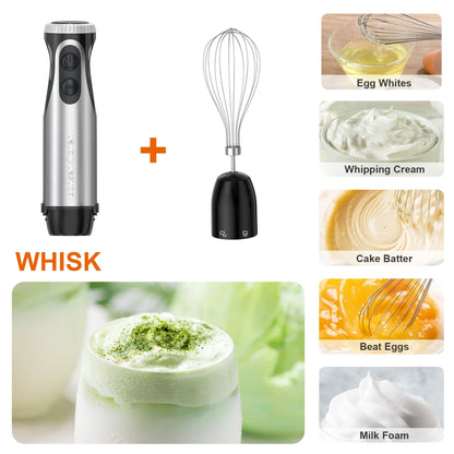 Immersion Hand Blender, Stainless Steel, 20-Speed, Handheld Mixer for Soup, Smoothies, Purees, Emulsifies