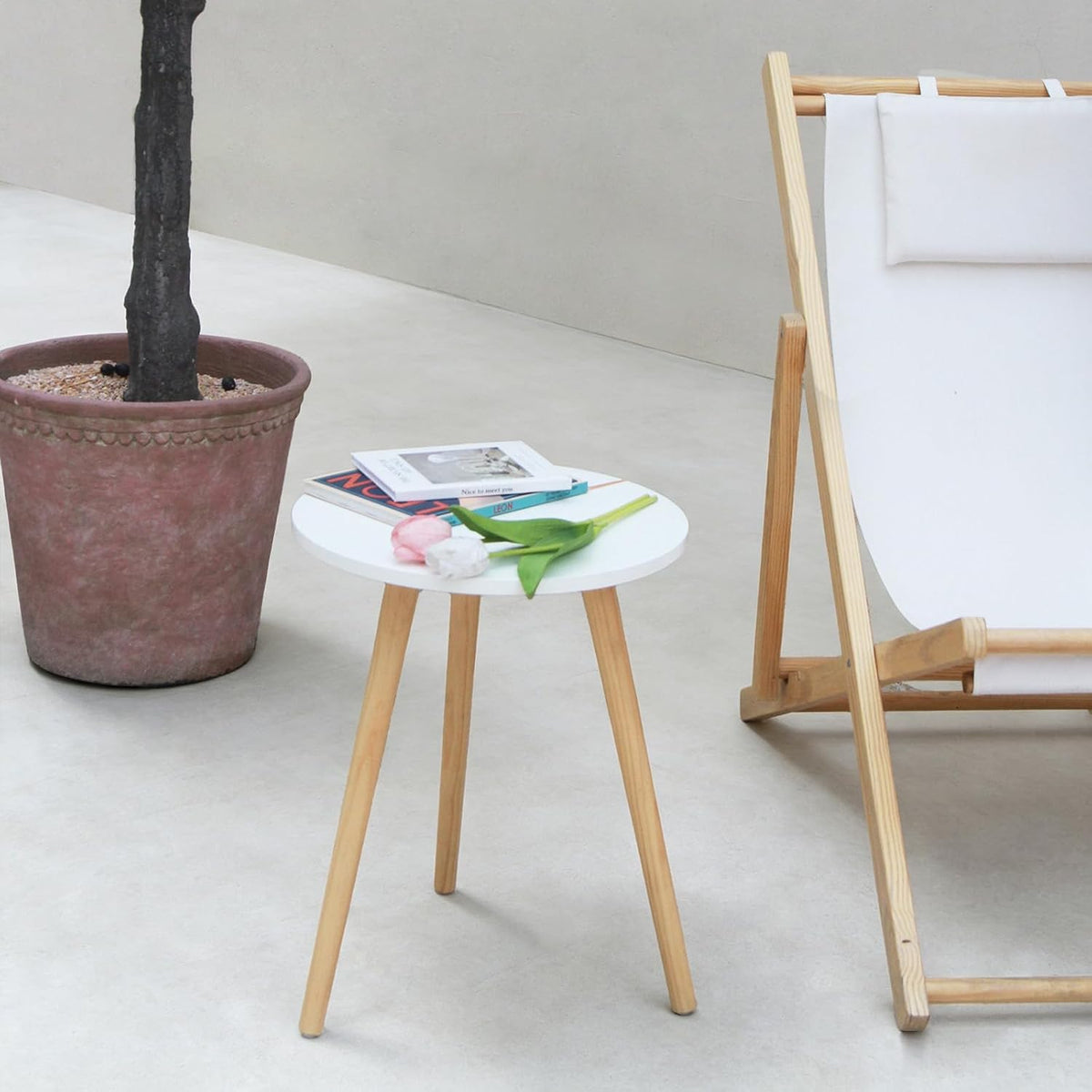 round Side Table, Small White End Table Living Room, Accent Table