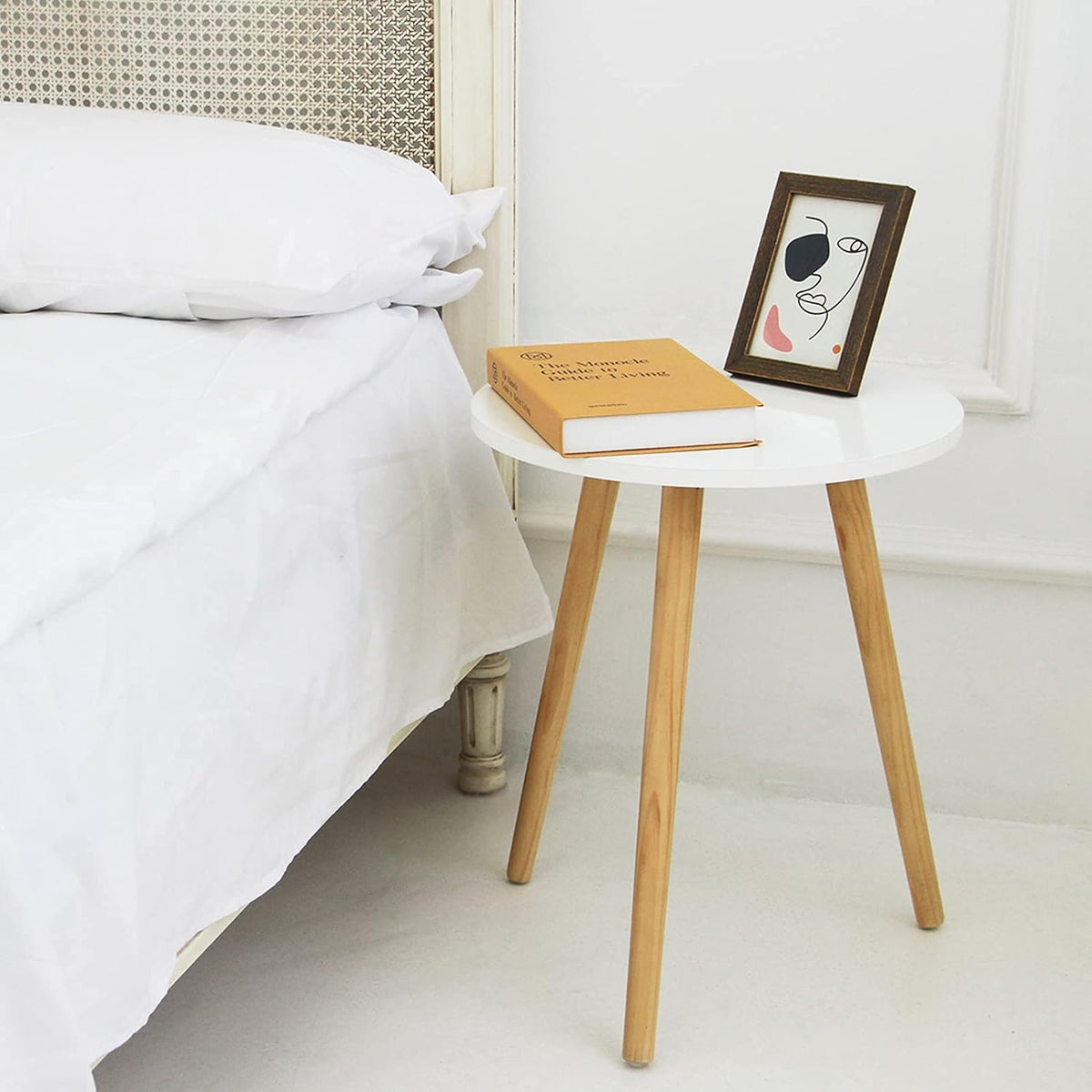 round Side Table, Small White End Table Living Room, Accent Table